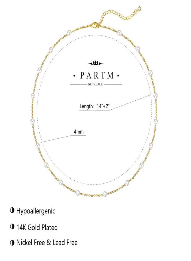 Partm Pearl Necklace for Women Trendy 14K Gold Plated Dainty Satellite Choker Handmade Delicate Wedding Pearl Strand Gold Pendant Necklace Simple Cute Jewelry Gifts for Women - Image 5